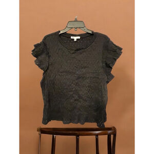 XXL Black DR2 short ruffle sleeve womens casual top blouse eyelet detail